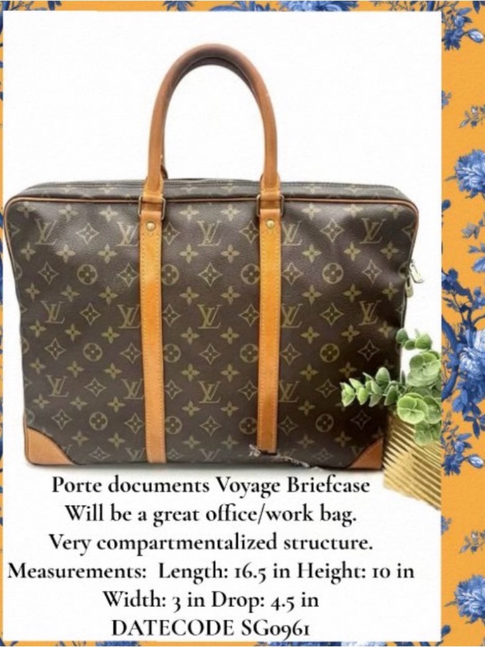 Louis Vuitton Brown Monogram Briefcase with Tan Trim